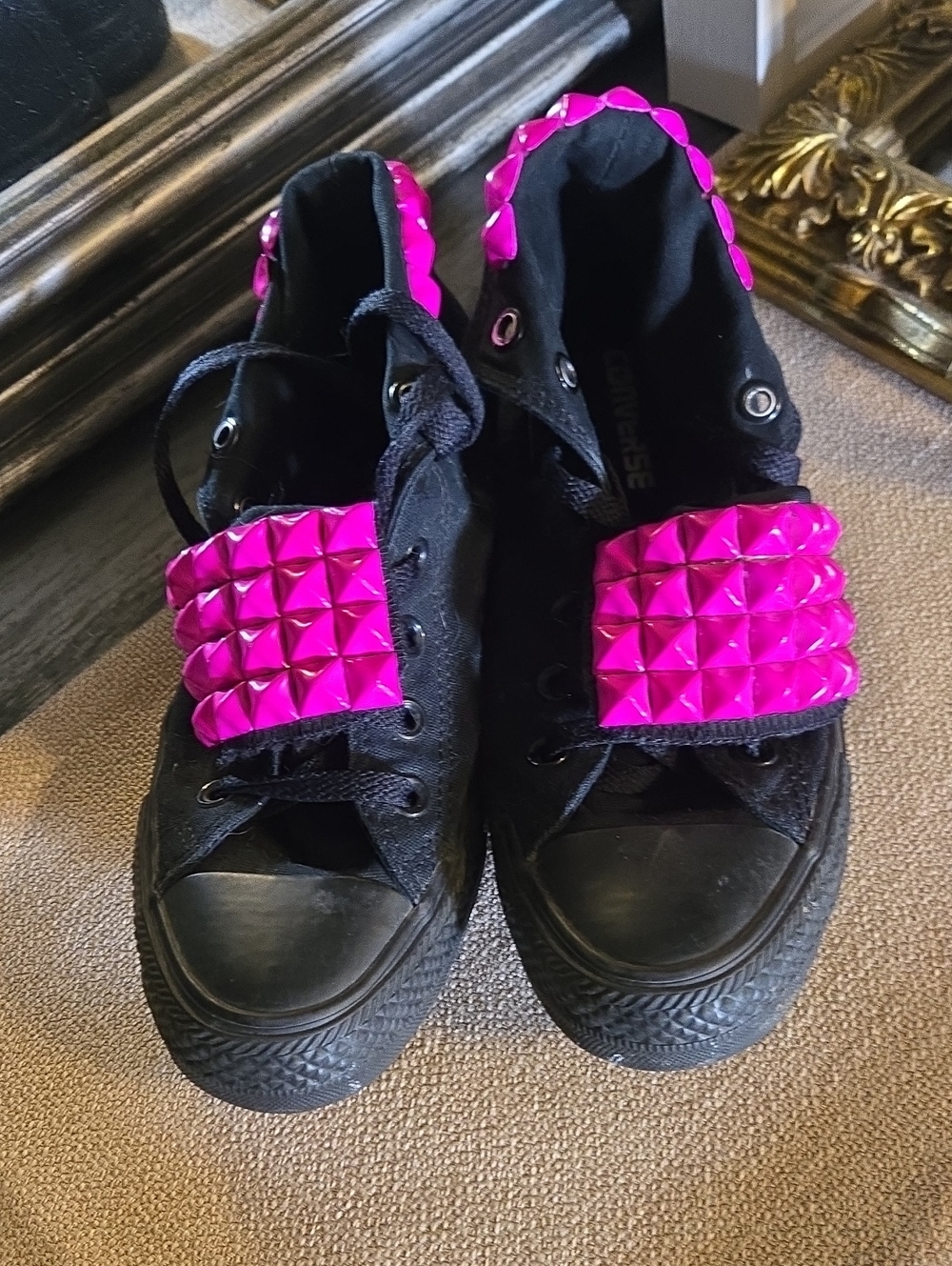 Converse Black High-Top Sneakers with Hot Pink Accent